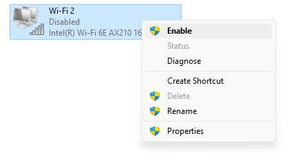 Wi-Fi parolanızı Windows 11'de nasıl göreceğinizi gösteren, bir ağ seçili ve ikincil tıklandığında Windows 11 bağdaştırıcı menüsü