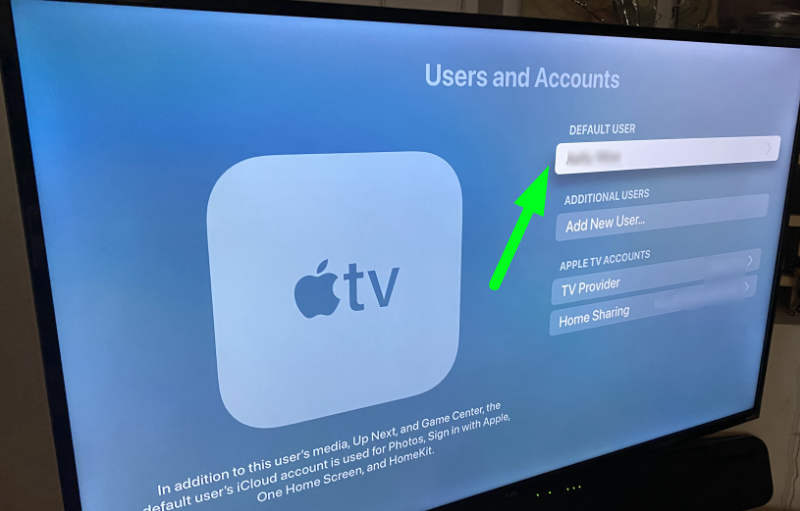 Apple TV 4K kullanıcı ve hesaplar ekranı