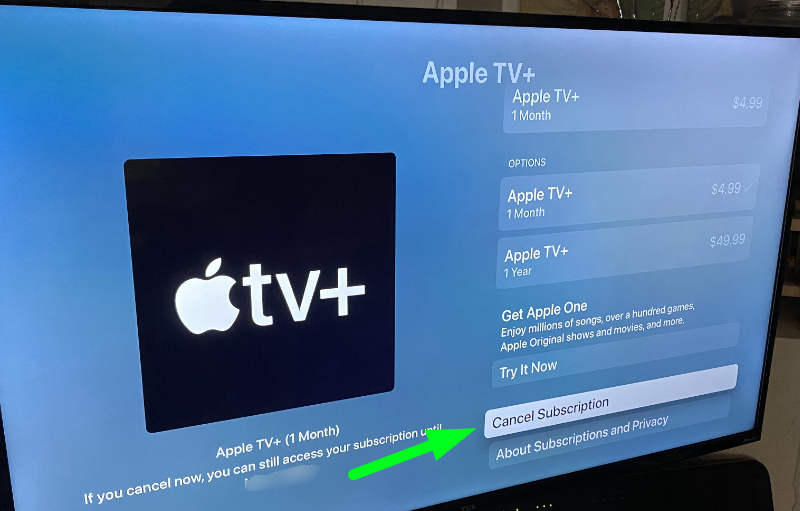 Apple TV Plus abonelik yönetimi ekranı