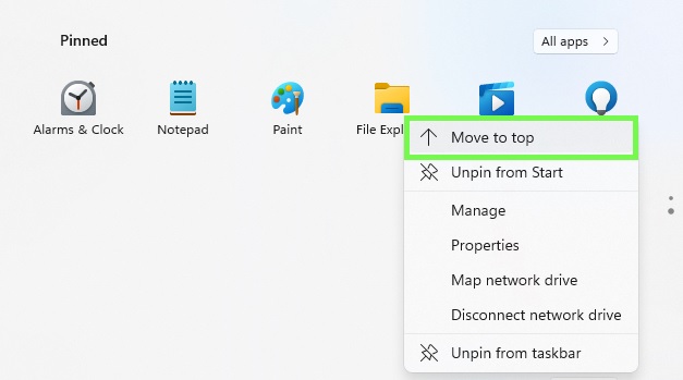 Windows 11 Başlat menüsünün bir görüntüsü