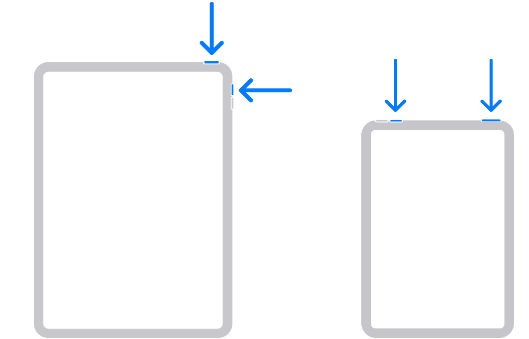 Ana sayfa düğmesi olmayan iPad'lerde nasıl ekran görüntüsü alınacağını gösteren bir diyagram