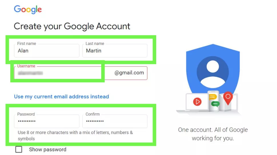 Gmail hesabı nasıl oluşturulur - ad, e-posta ve şifre girin