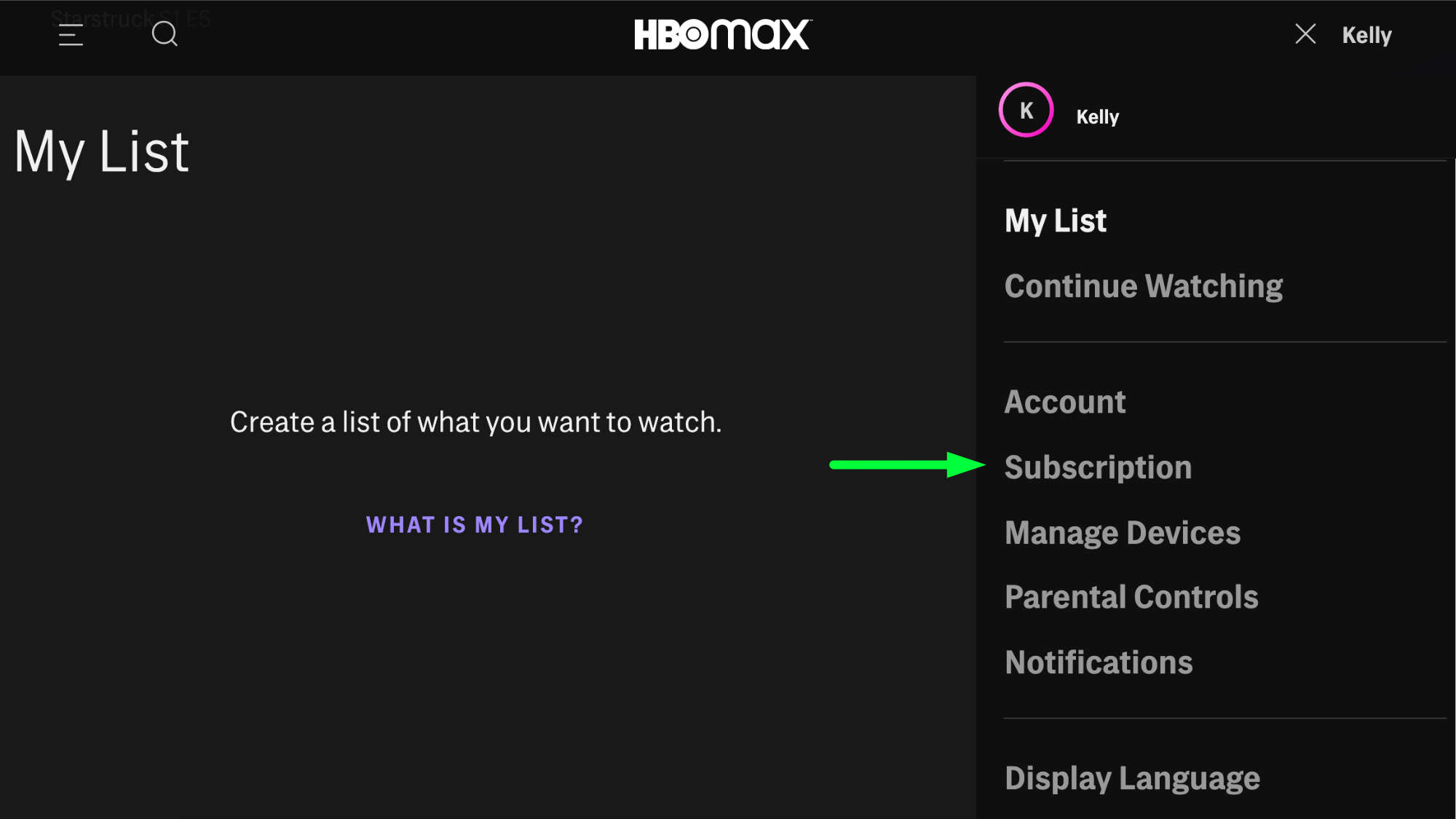 Web sitesinde HBO Max nasıl iptal edilir: 2. Adım