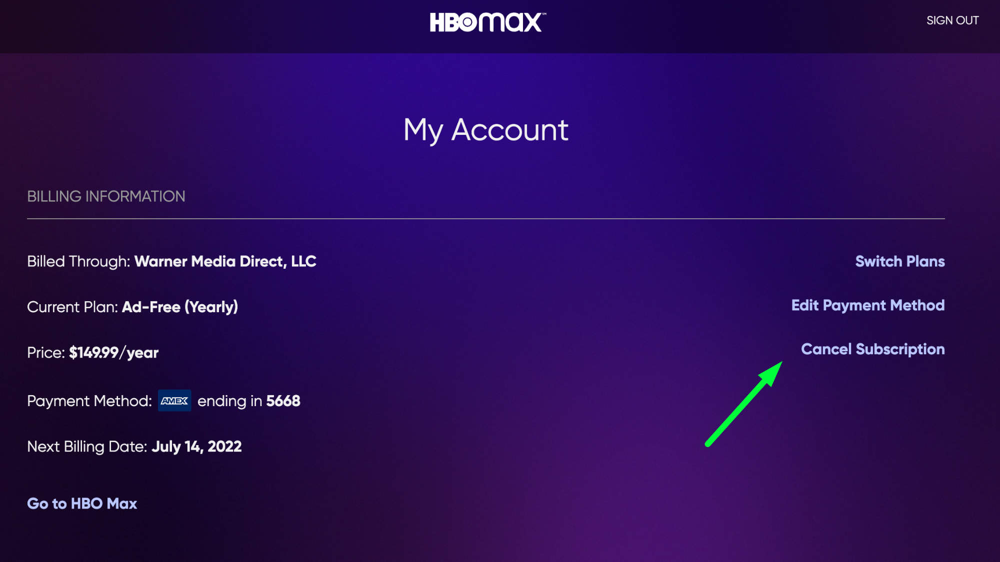 Web sitesinde HBO Max nasıl iptal edilir: Adım 4