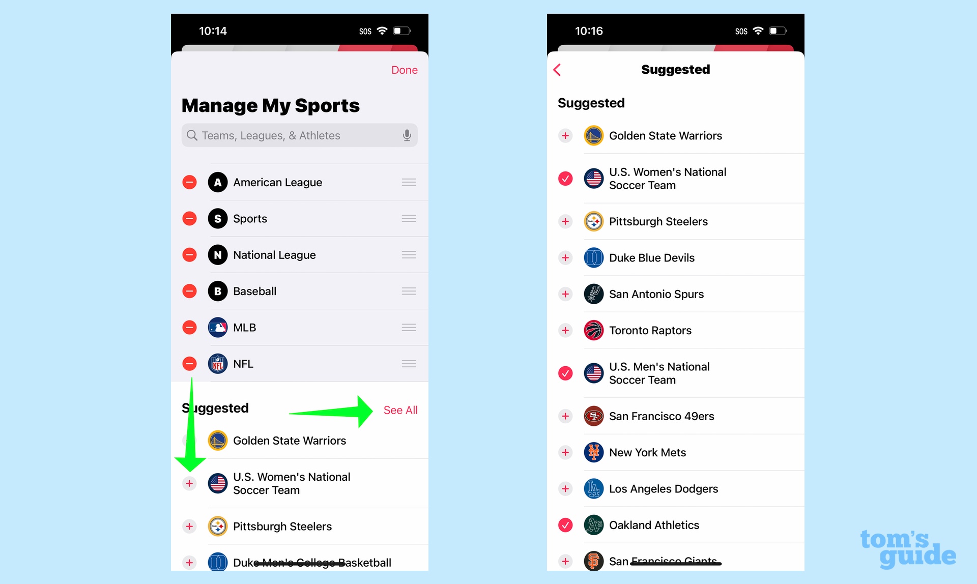 Sporlarımı ios 16'da iPhone'un haber uygulamasında nasıl kurarım - takip edilecek takımları seçme