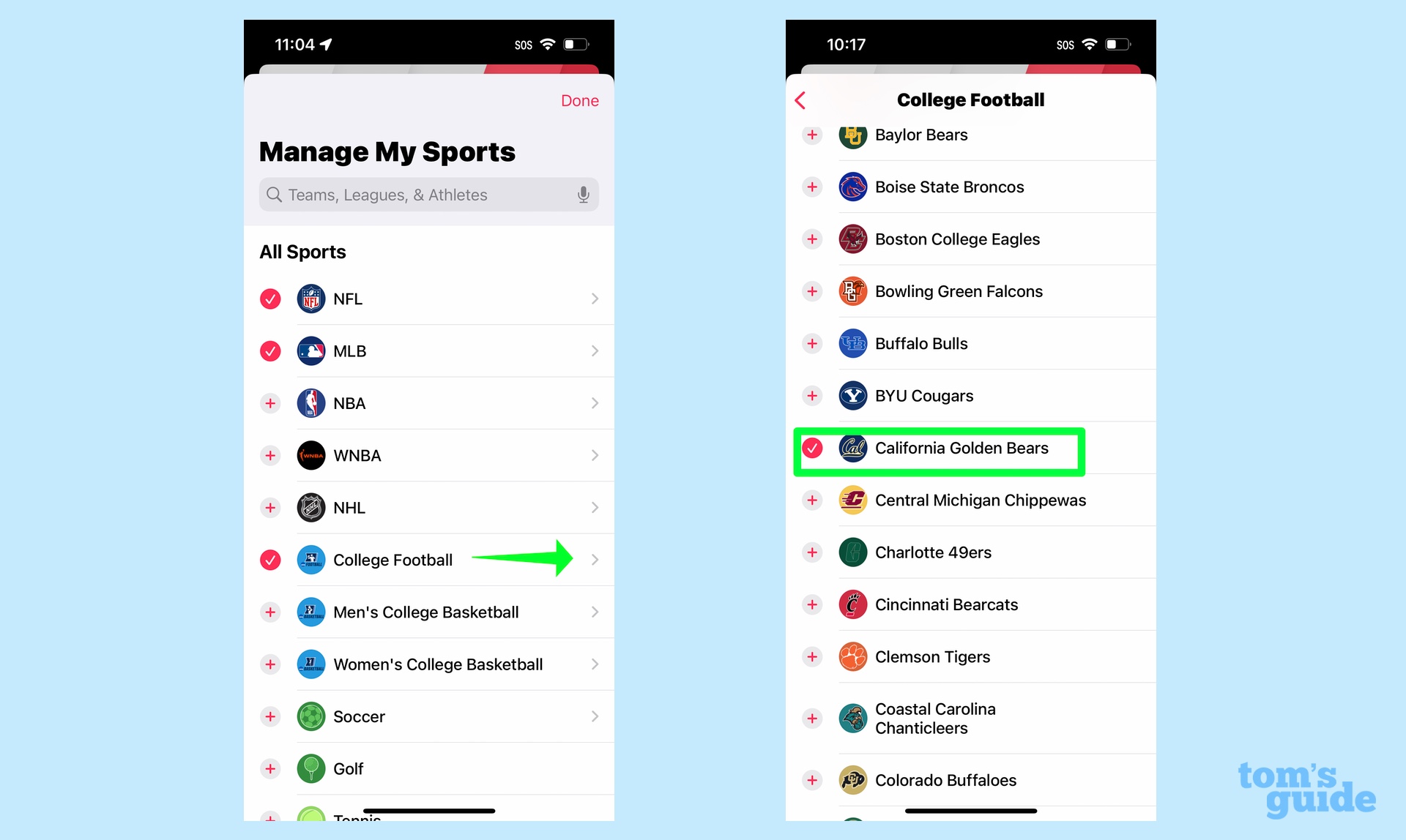 Sporlarımı ios 16'da iPhone'un haber uygulamasında nasıl kurarım - belirli liglerdeki takımları bulun