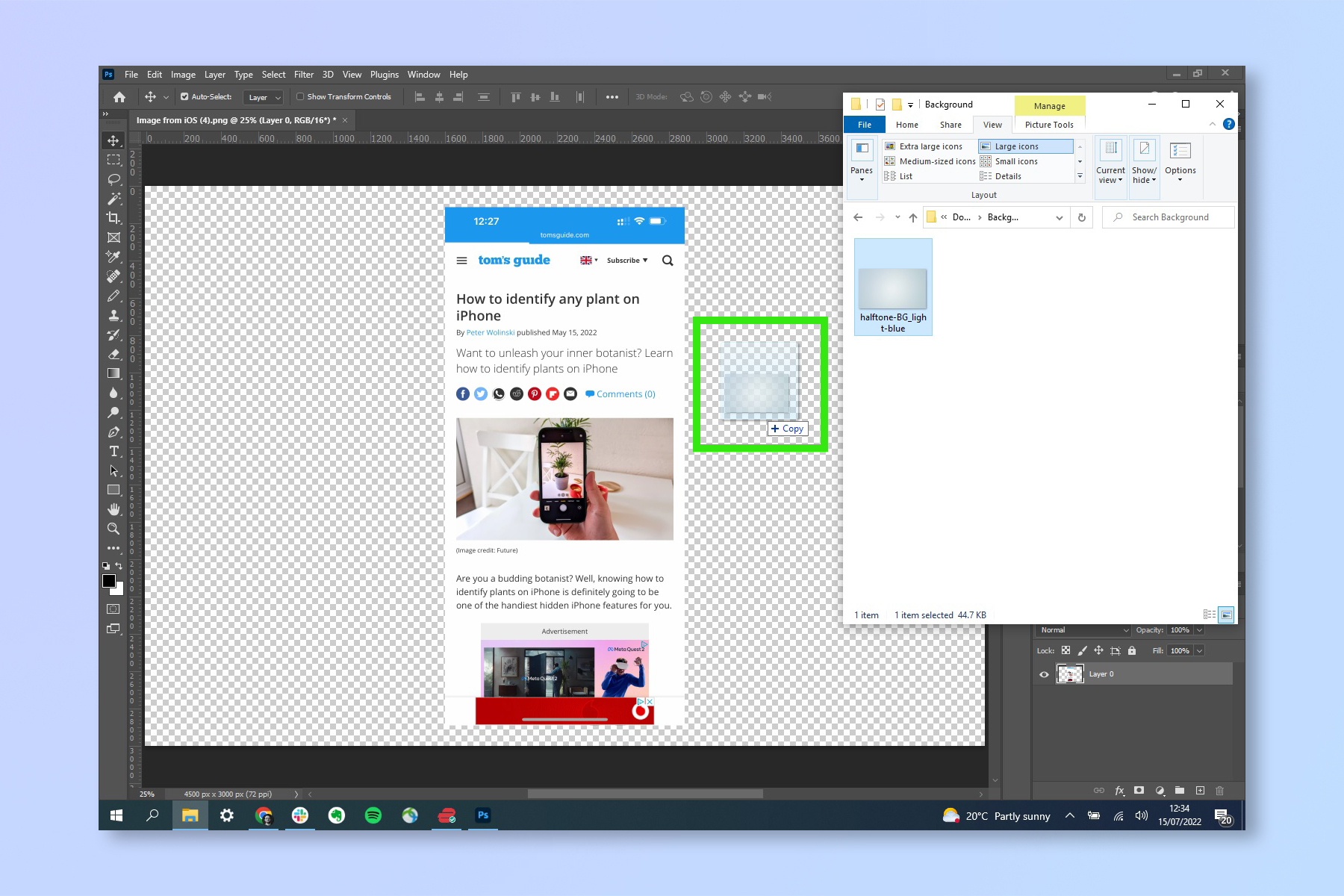 Adobe Photoshop'ta arka plan eklemek için gereken adımları gösteren bir ekran görüntüsü
