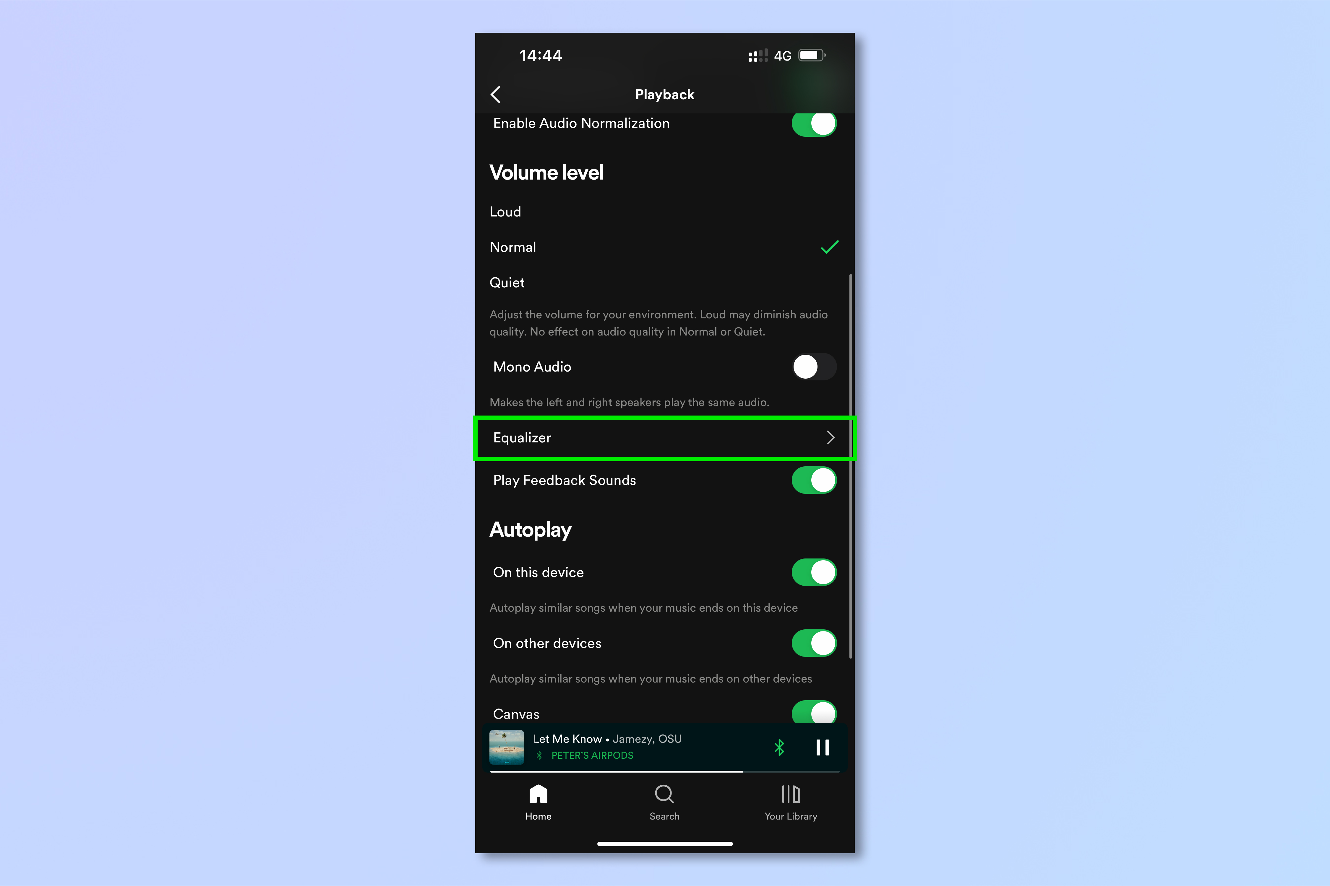 Spotify ekolayzerini iOS ve Android'de kullanmak için gereken adımları gösteren bir ekran görüntüsü