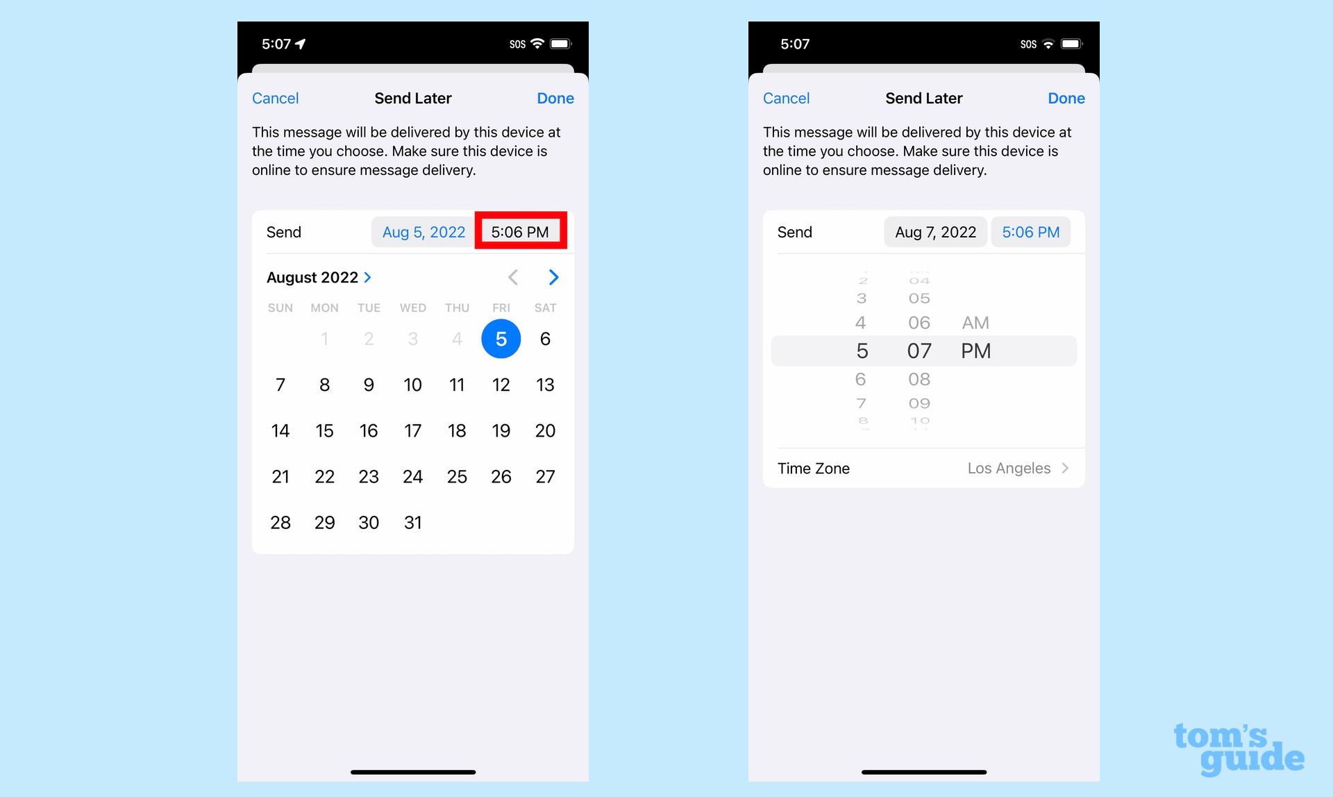 iOS 16 Mail, planlanmış bir e-postanın zamanını ayarlıyor
